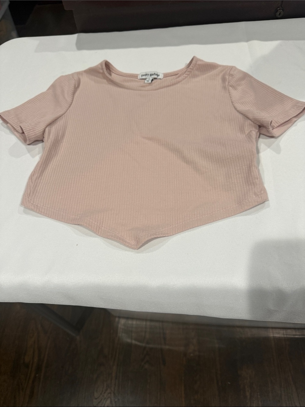 Pretty Garbage Blush Ribbed Short-Sleeve Cropped Tee